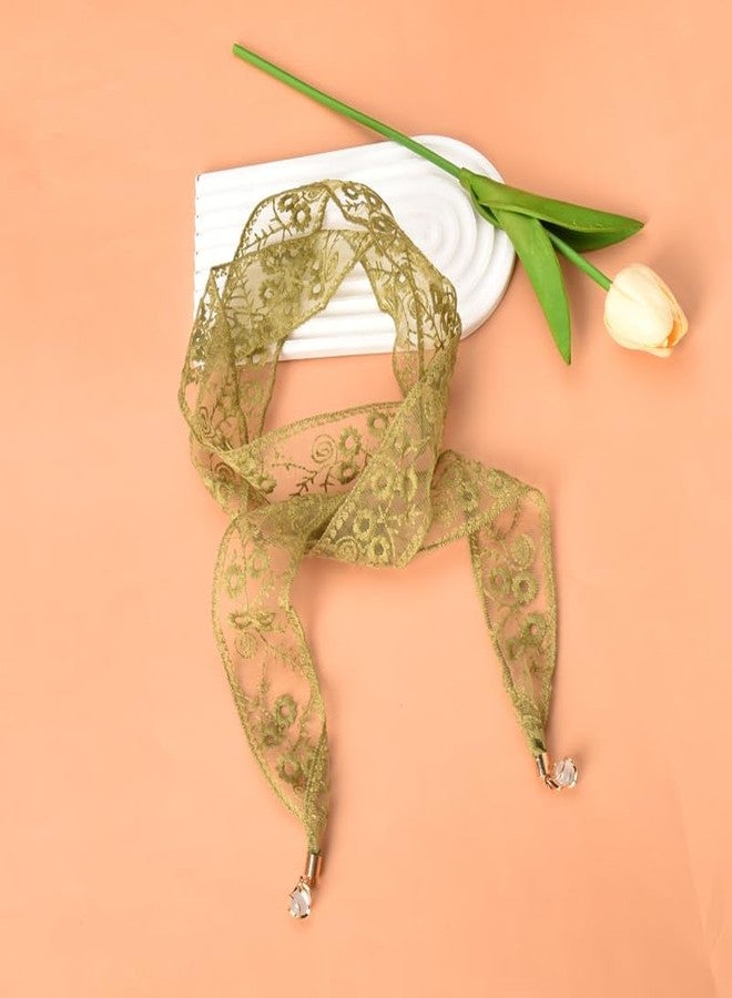 Kefley Lace Bandana Headbands Long Head Scarf for Braids Green Floral Hair Ribbon Headscarf Headpiece Head Wrap French Headband Edge Wrap Scarves Neckerchief Lace Styling Hair Accessories for Women Girls - Image 5